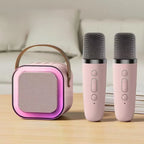 Mini Karaoke Machine Bluetooth Rechargeable Two Wireless Mics