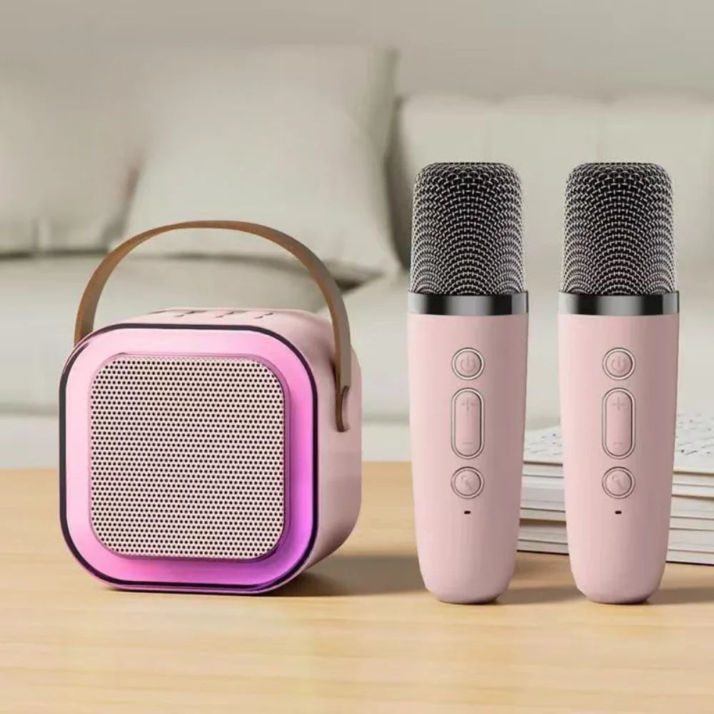 Mini Karaoke Machine Bluetooth Rechargeable Two Wireless Mics