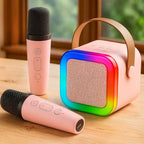 Mini Karaoke Machine Bluetooth Rechargeable Two Wireless Mics