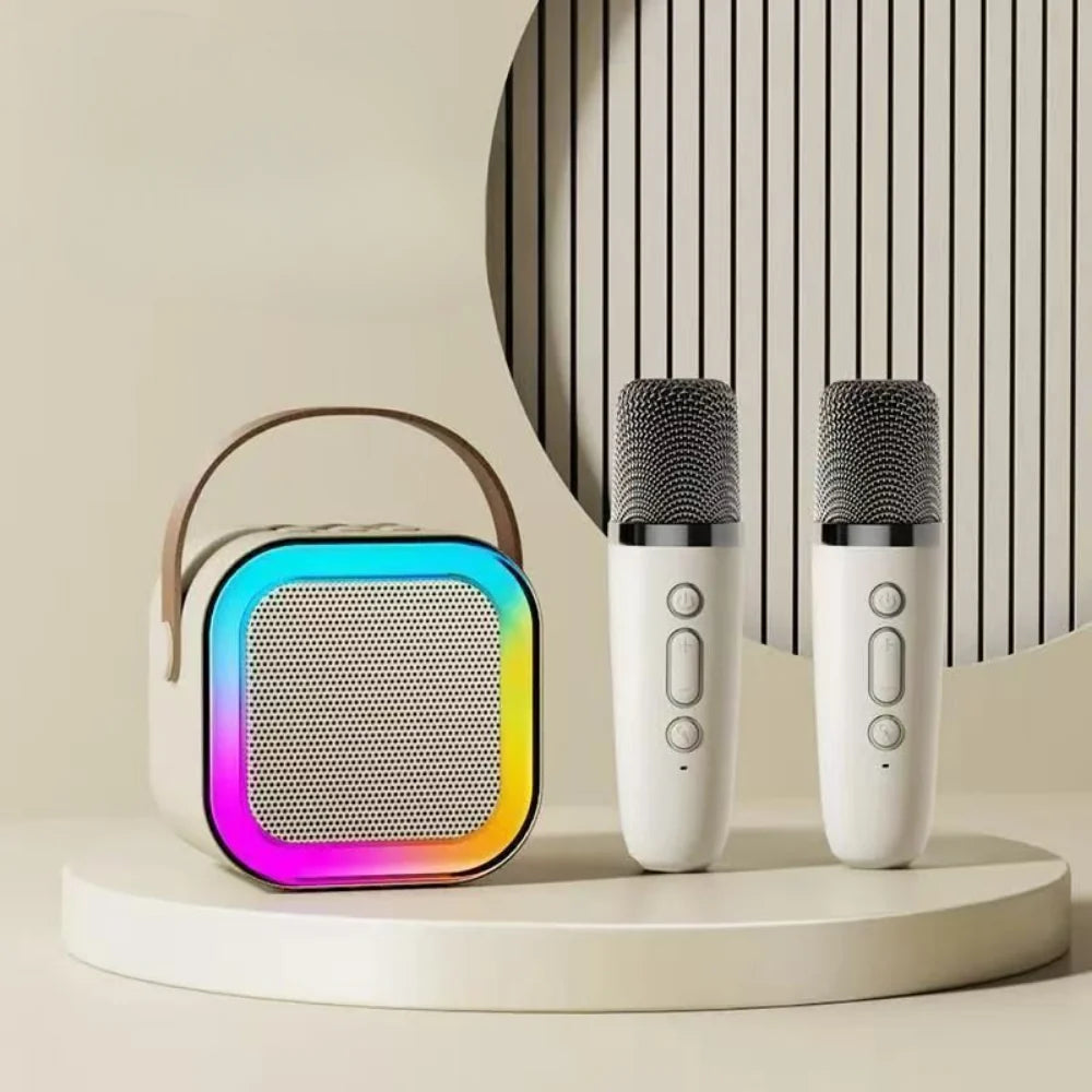 Mini Karaoke Machine Bluetooth Rechargeable Two Wireless Mics