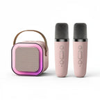 Mini Karaoke Speaker Portable Bluetooth Two Wireless Microphones