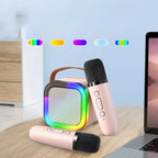 Mini Karaoke Speaker Portable Bluetooth Two Wireless Microphones