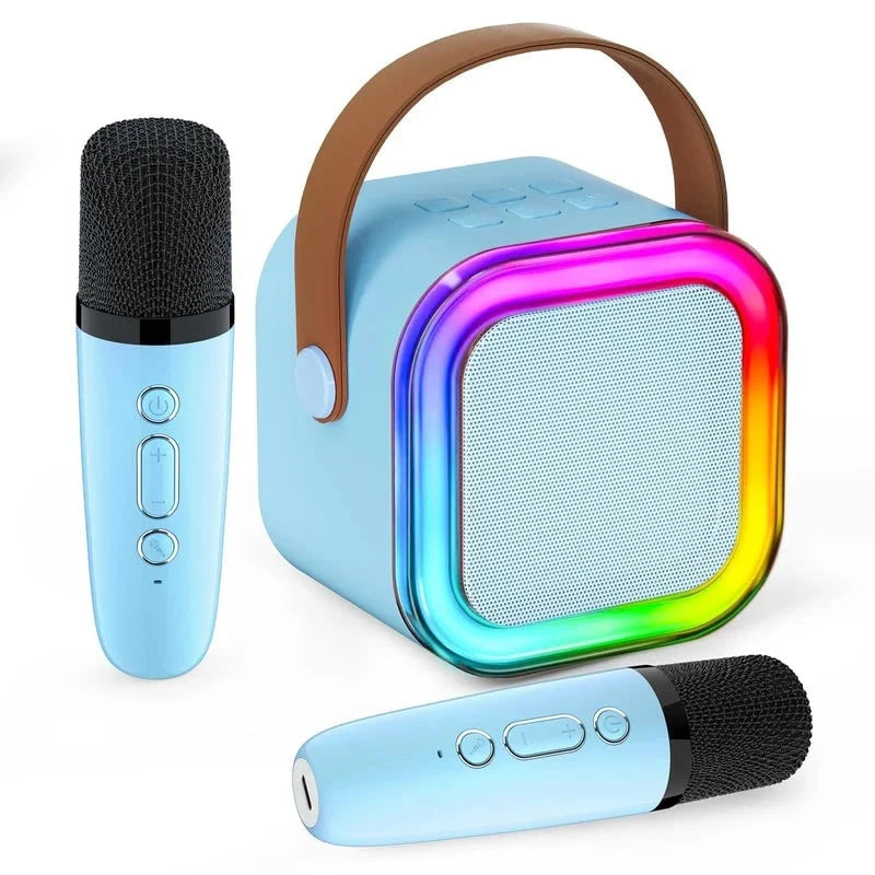 Mini Karaoke Speaker Portable Bluetooth Two Wireless Microphones