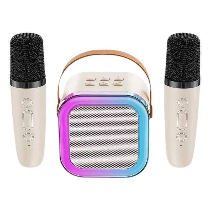 Mini Karaoke Speaker Portable Bluetooth Two Wireless Microphones
