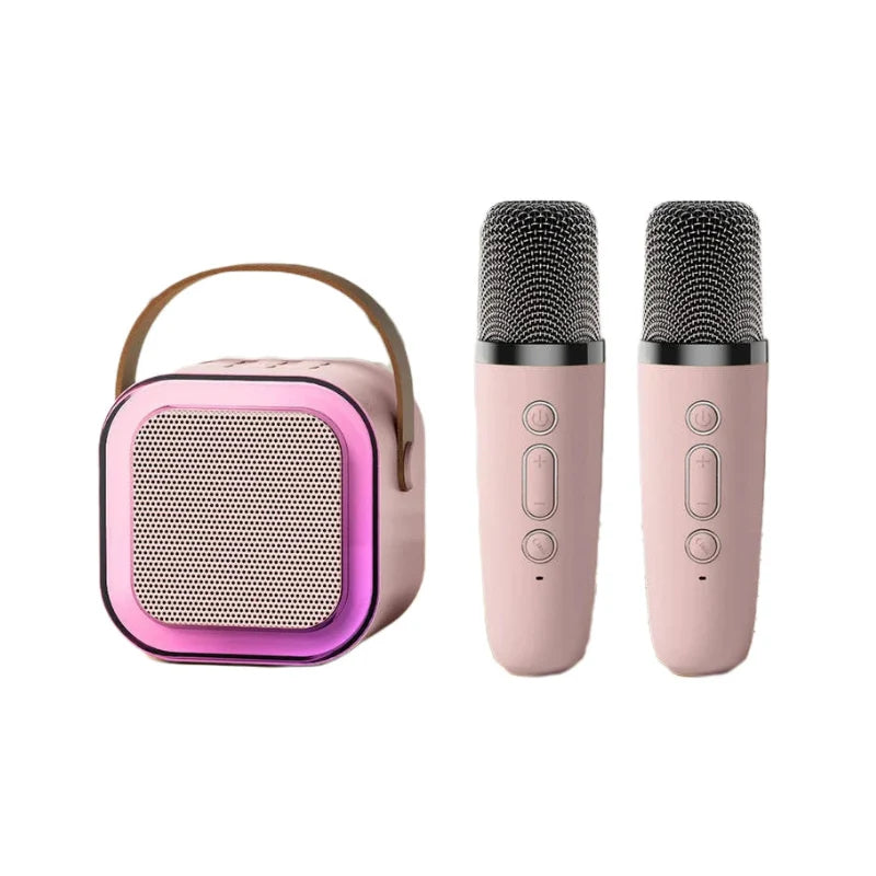 Mini Karaoke Speaker Portable Bluetooth Two Wireless Microphones
