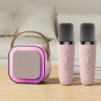 Mini Karaoke Speaker Portable Bluetooth Two Wireless Microphones