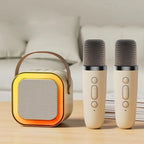 Mini Karaoke Speaker Portable Bluetooth Two Wireless Microphones