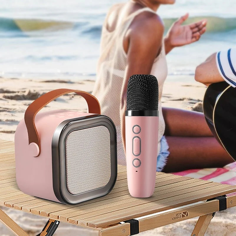 Mini Karaoke Speaker Portable Bluetooth Two Wireless Microphones