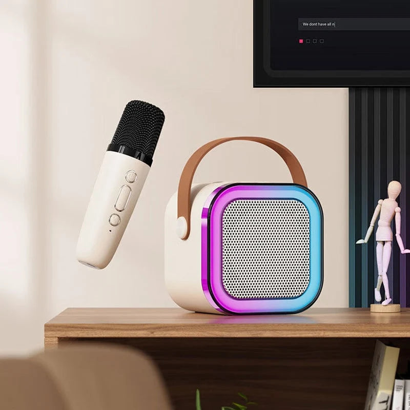 Mini Karaoke Speaker Portable Bluetooth Two Wireless Microphones