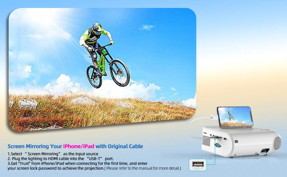 Mini Projector Portable 720P Wireless Mirroring 4200 Lumens