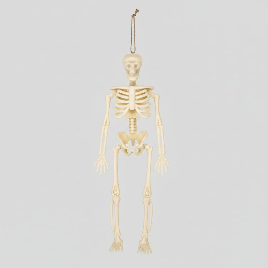 Mini Skeleton Figurines Posable Molded Plastic With Jute String