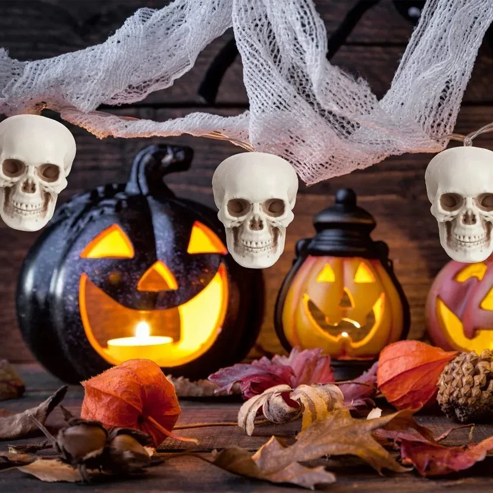 Mini Skull Decorations Set of 10 White Finish