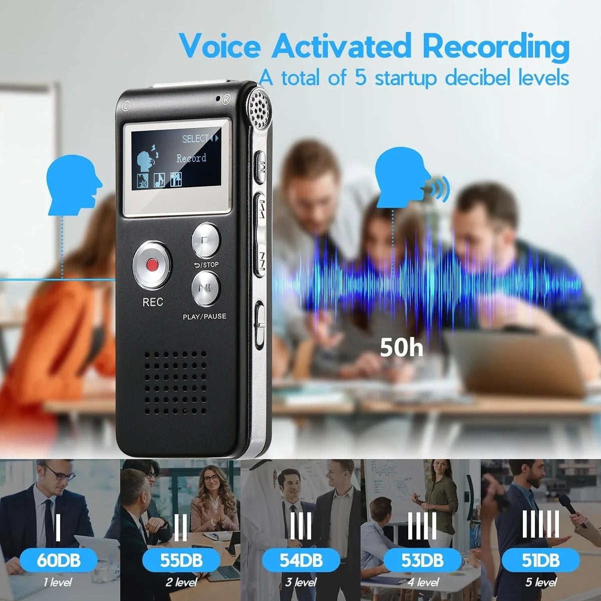 Mini Voice Recorder Voice-Activated USB Rechargeable 64 GB