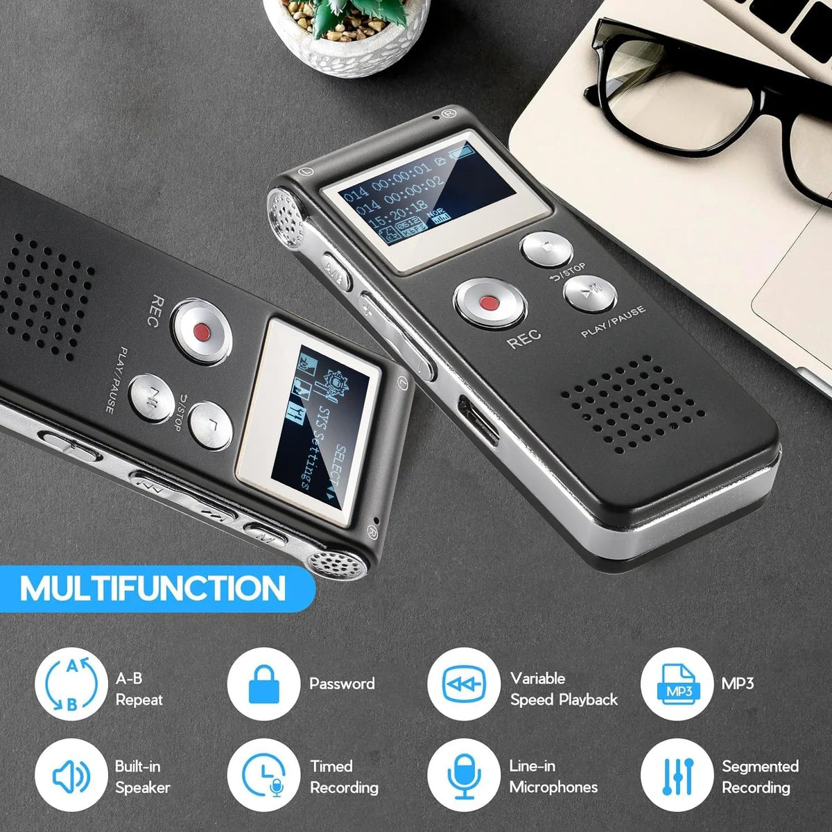 Mini Voice Recorder Voice-Activated USB Rechargeable 64 GB