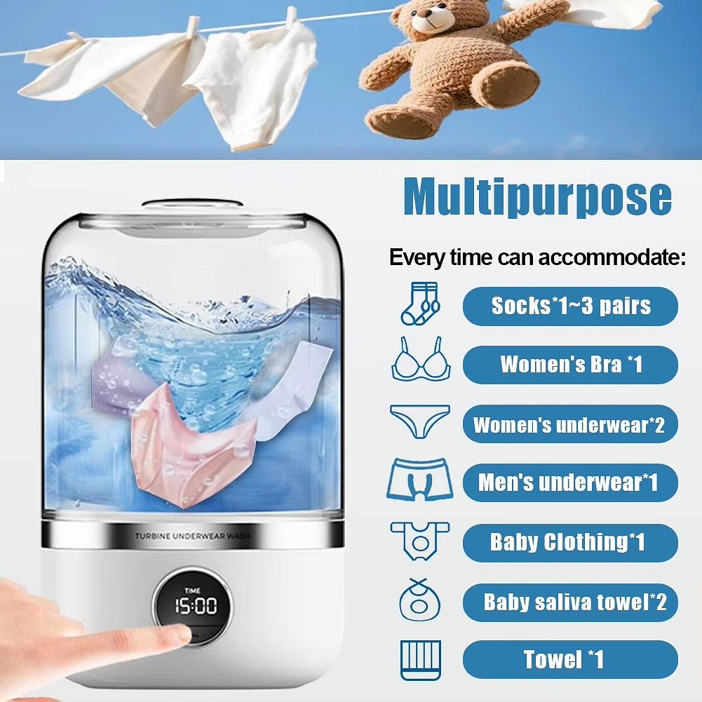 Mini Washing Machine USB Rechargeable Dual Modes Turbine Pulsator