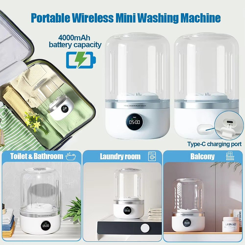 Mini Washing Machine USB Rechargeable Dual Modes Turbine Pulsator
