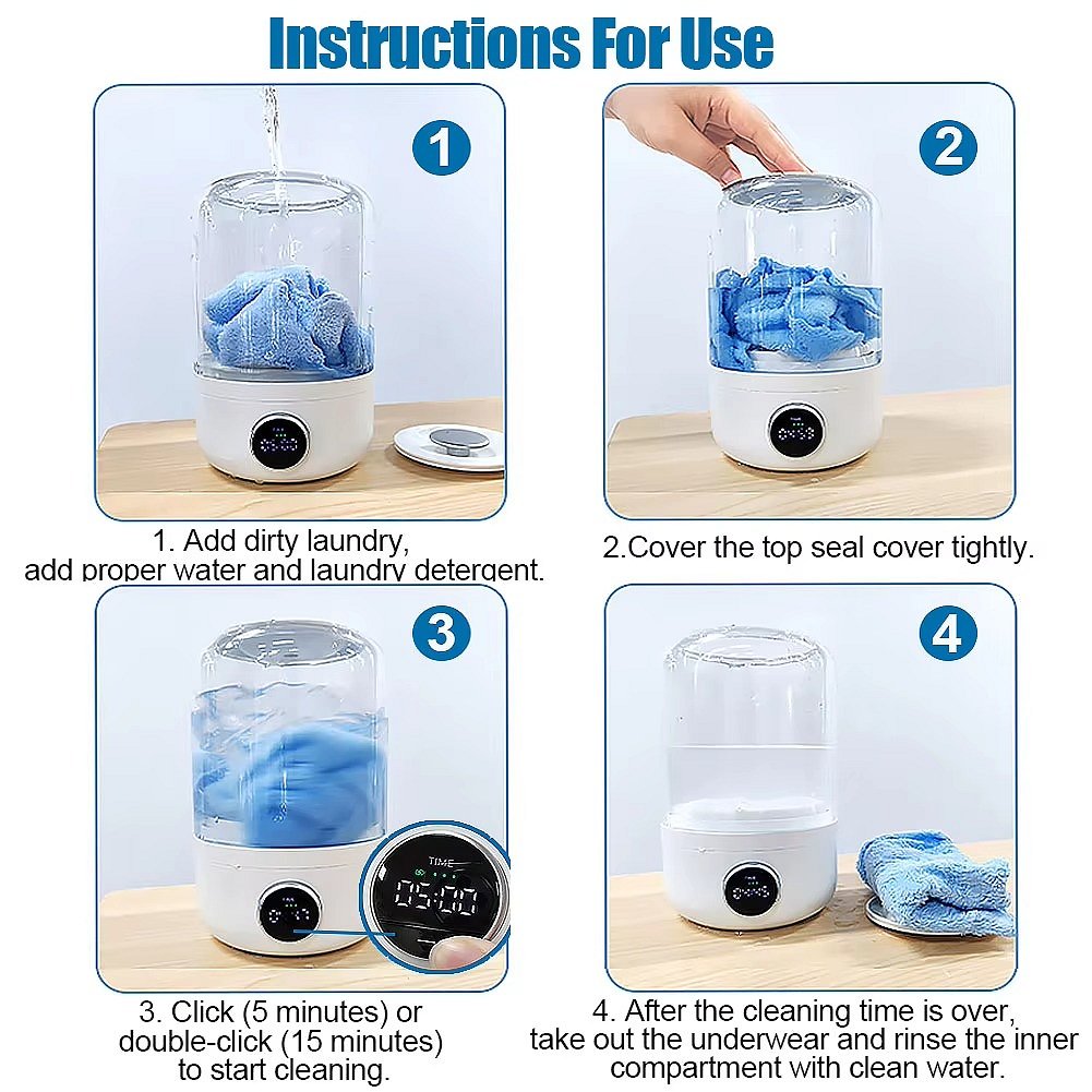 Mini Washing Machine USB Rechargeable Dual Modes Turbine Pulsator