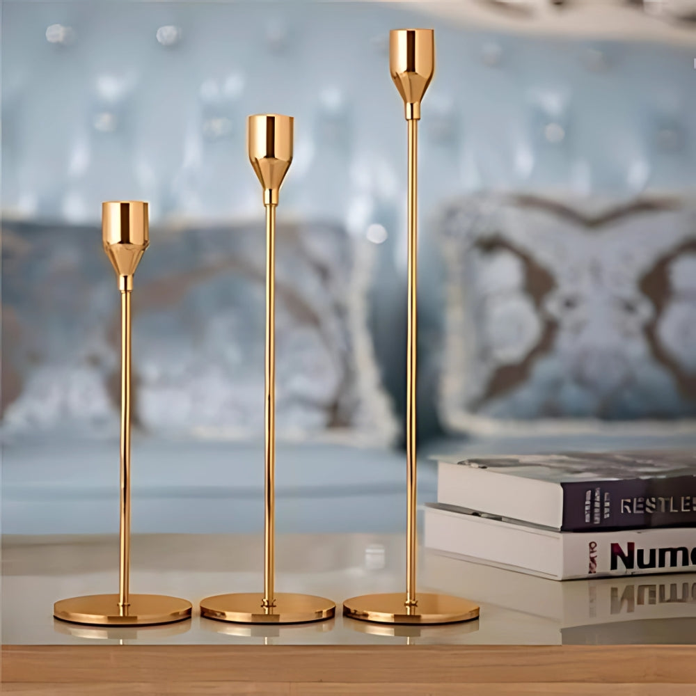 Minimalist Polished Stainless Steel Candle Holder Set (3-Piece)