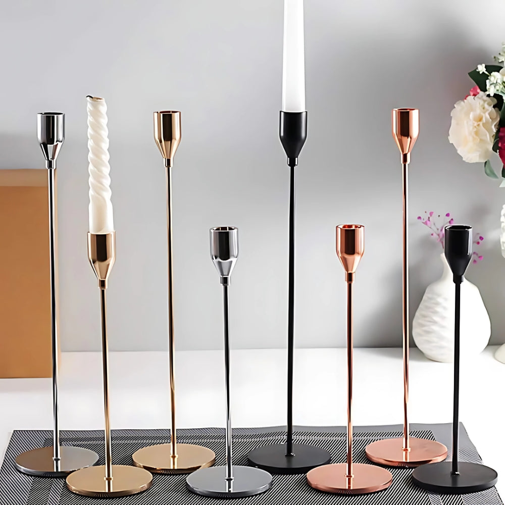 Minimalist Polished Stainless Steel Candle Holder Set (3-Piece)