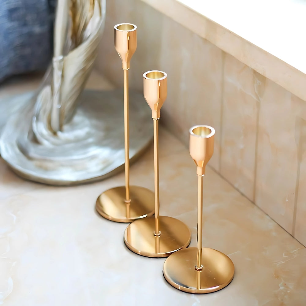 Minimalist Polished Stainless Steel Candle Holder Set (3-Piece)
