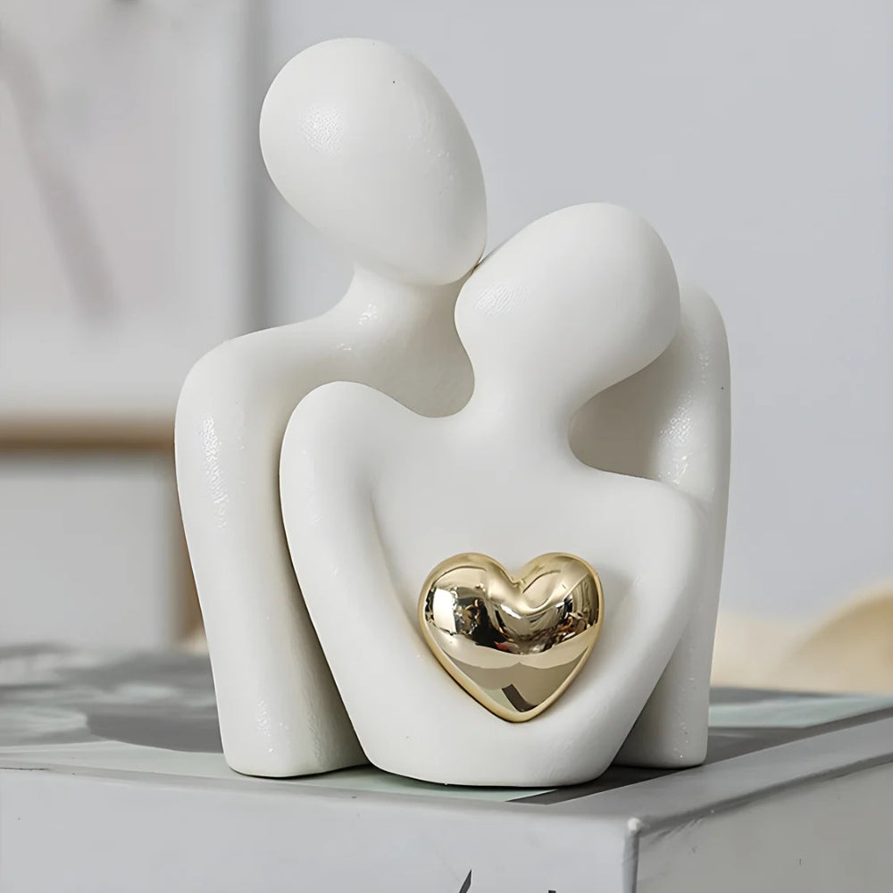Minimalist Resin Couple Sculpture (Gold Heart Accent)