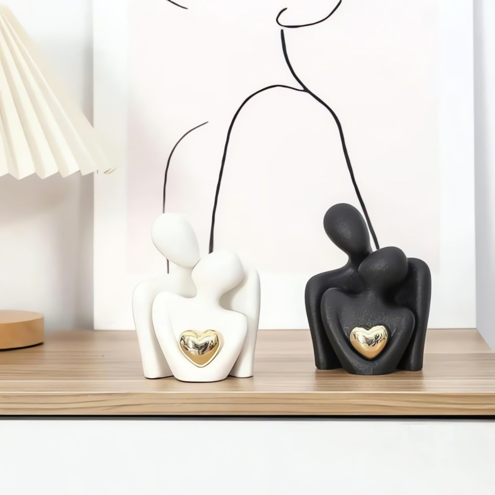 Minimalist Resin Couple Sculpture (Gold Heart Accent)