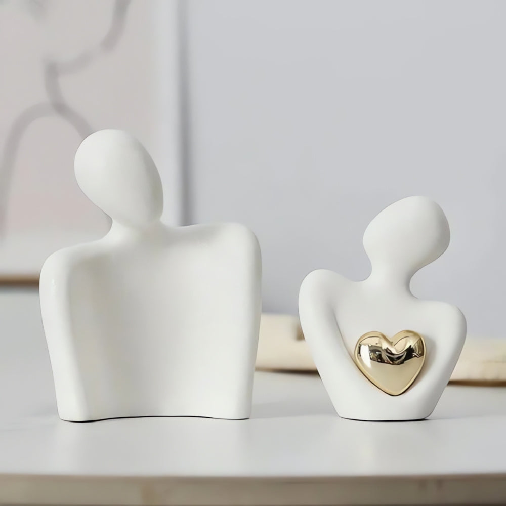 Minimalist Resin Couple Sculpture (Gold Heart Accent)