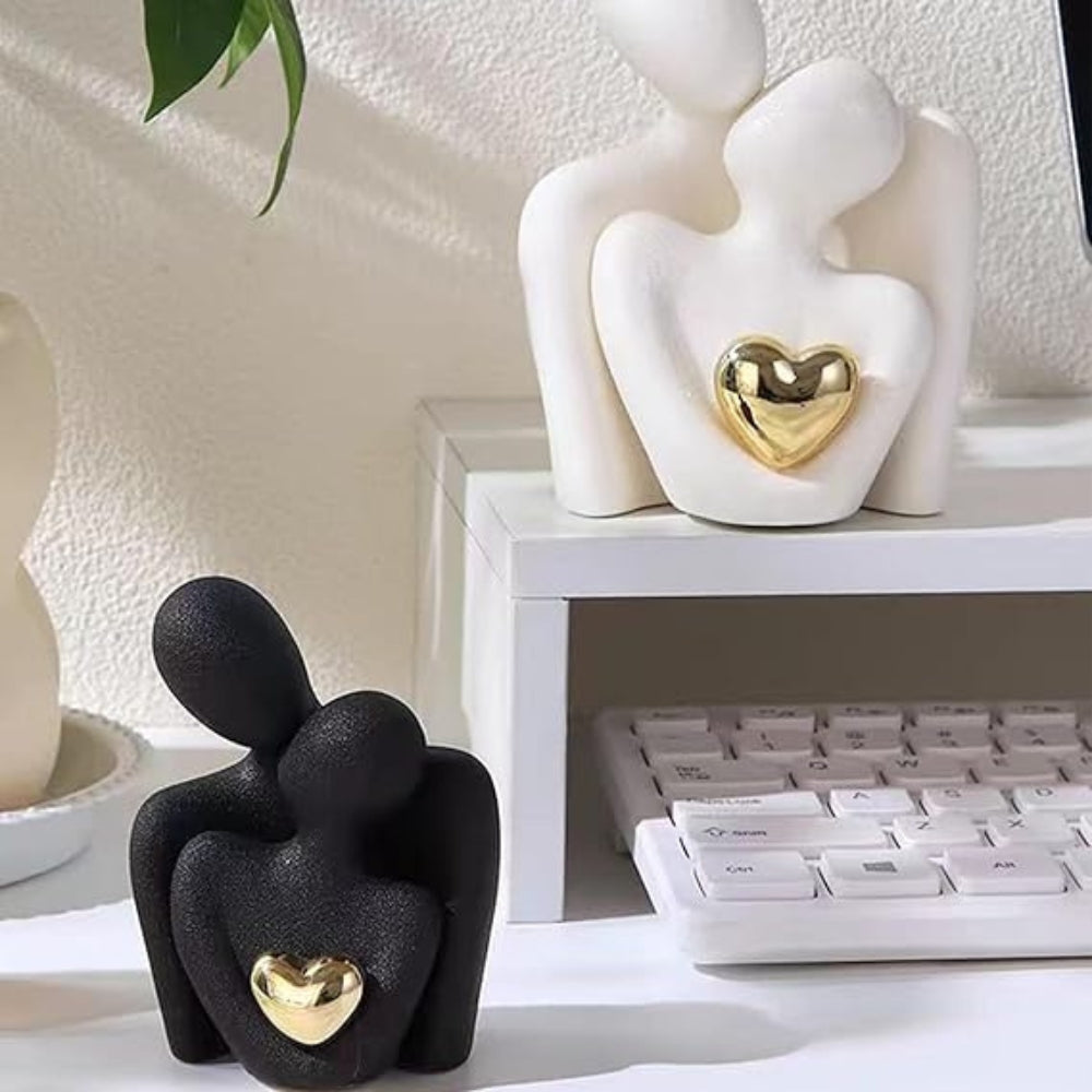 Minimalist Resin Couple Sculpture (Gold Heart Accent)