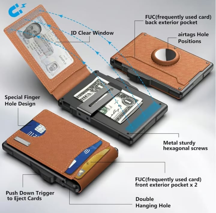 Minimalist Wallet RFID Blocking Aluminum & Leather