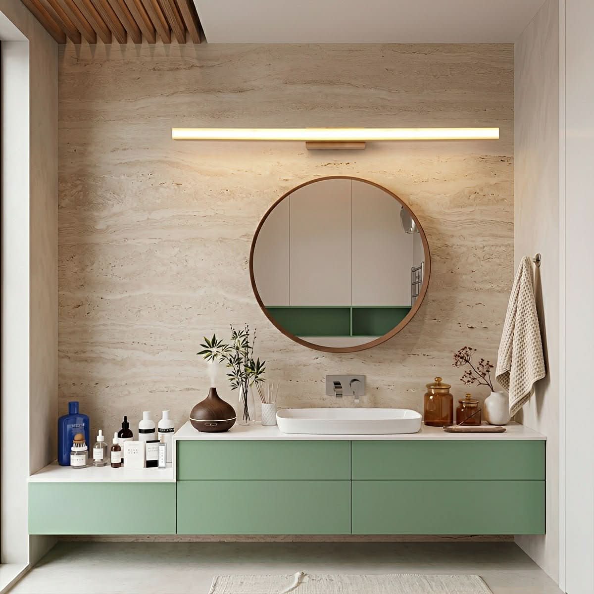 Mirror Light Walnut Wood High CRI Stepless Dimming