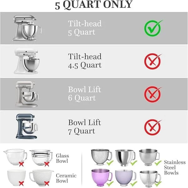 Mixer Bowl Liner 5-Quart Food-Grade Silicone Removable Lid