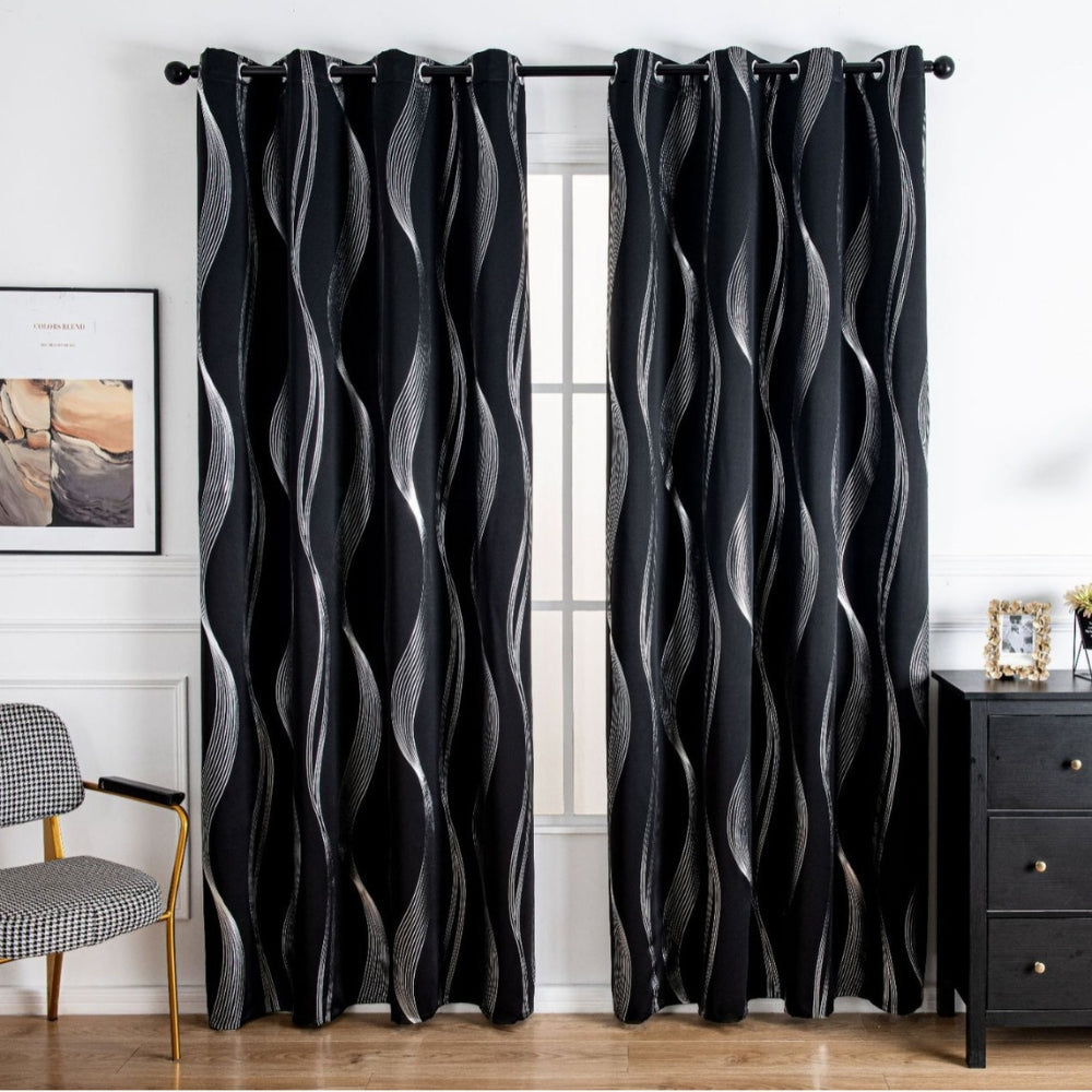 Modern Wave Microfiber Blackout Curtain Panel (Grommet Top)