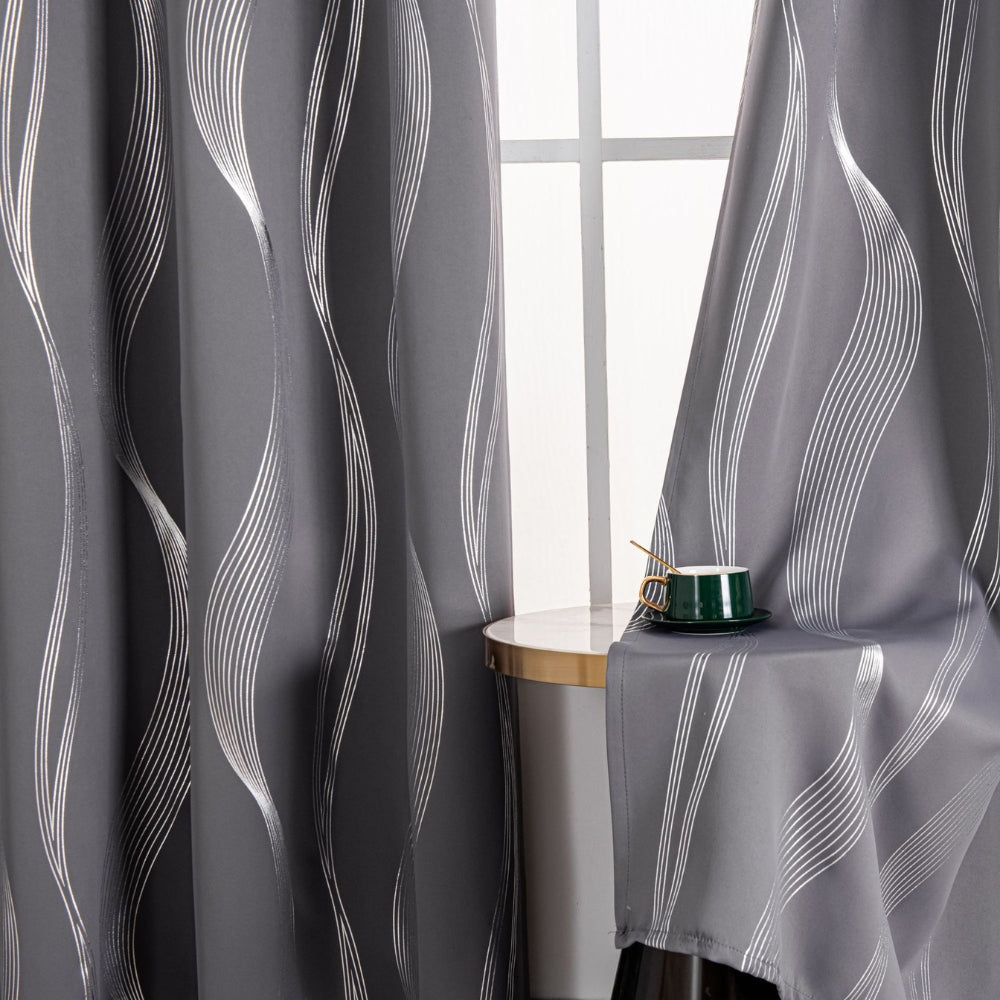 Modern Wave Microfiber Blackout Curtain Panel (Grommet Top)