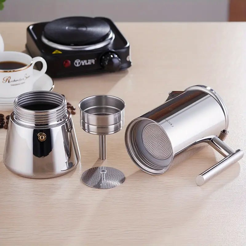Moka Pot Stainless Steel Heat-Resistant Handle Induction & Dishwasher-Safe