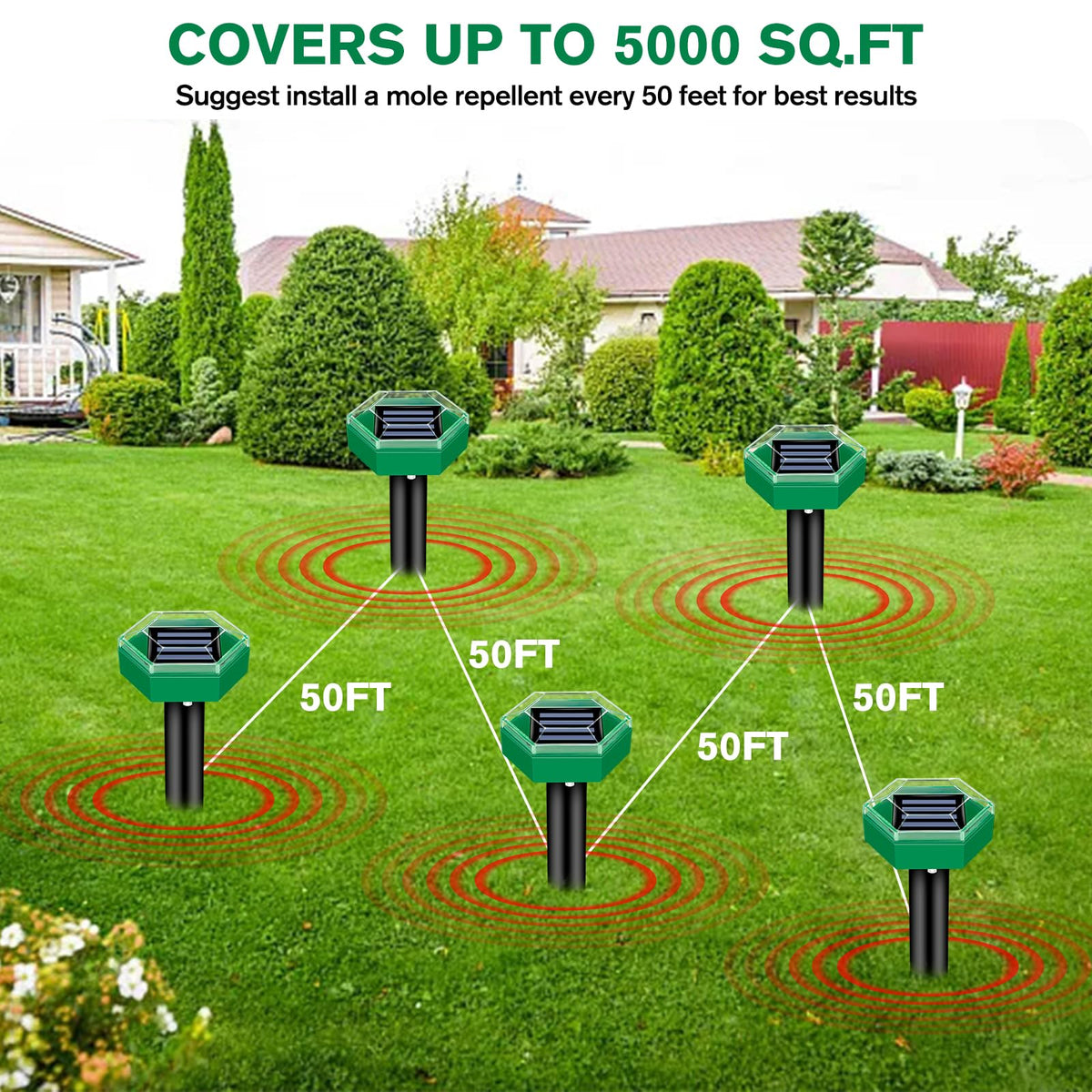 Mole Repeller Solar Powered Ultrasonic Waterproof