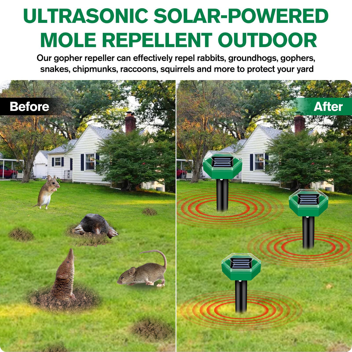 Mole Repeller Solar Powered Ultrasonic Waterproof