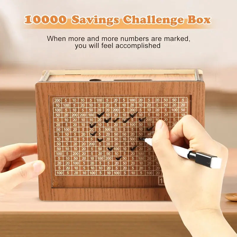 Money Box Wooden Clear Acrylic Window 10,000 Dollar Capacity