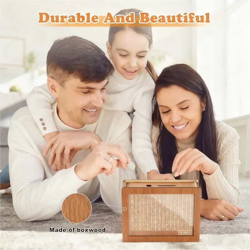 Money Box Wooden Clear Acrylic Window 10,000 Dollar Capacity
