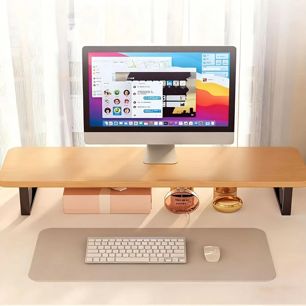 Monitor Stand Elevated Walnut Finish Cable Management