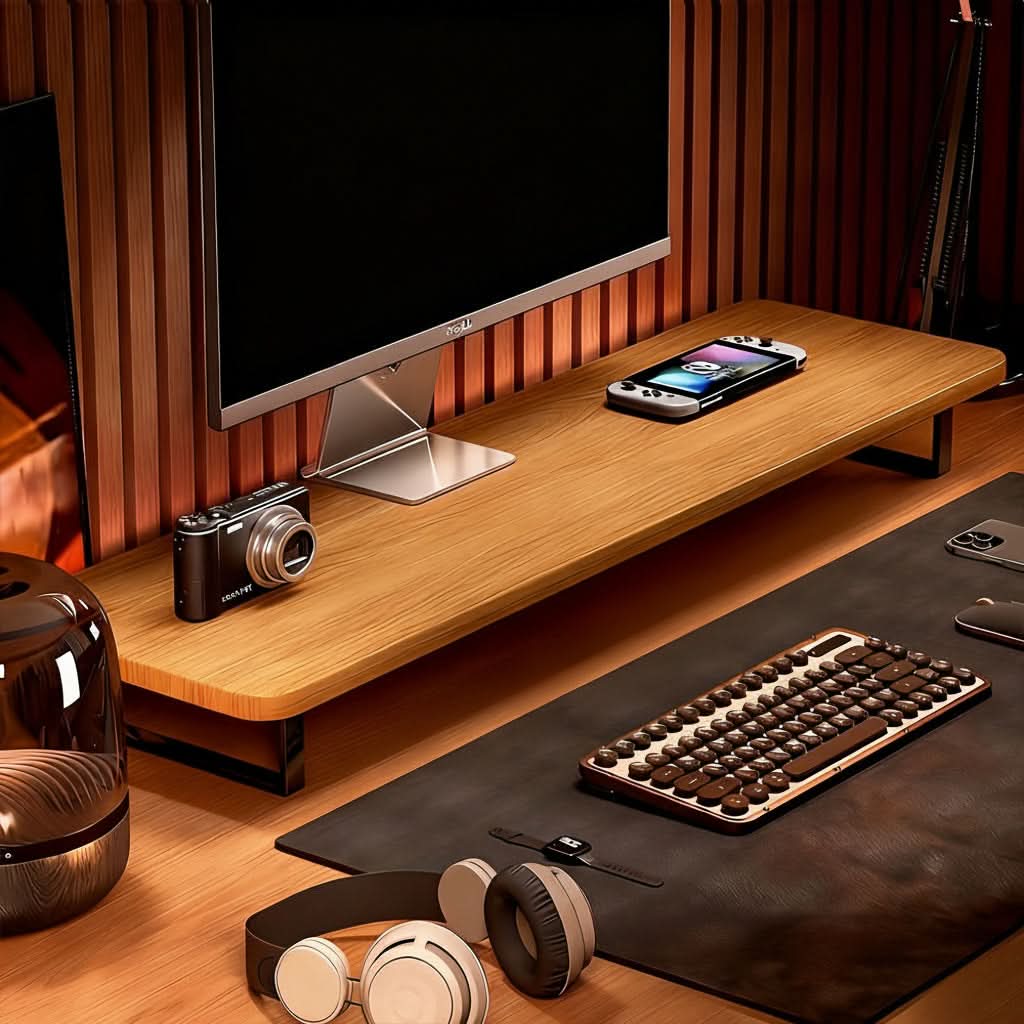Monitor Stand Elevated Walnut Finish Cable Management