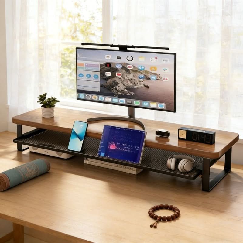 Monitor Stand Two-Tier Ergonomic Pull-Out Drawer