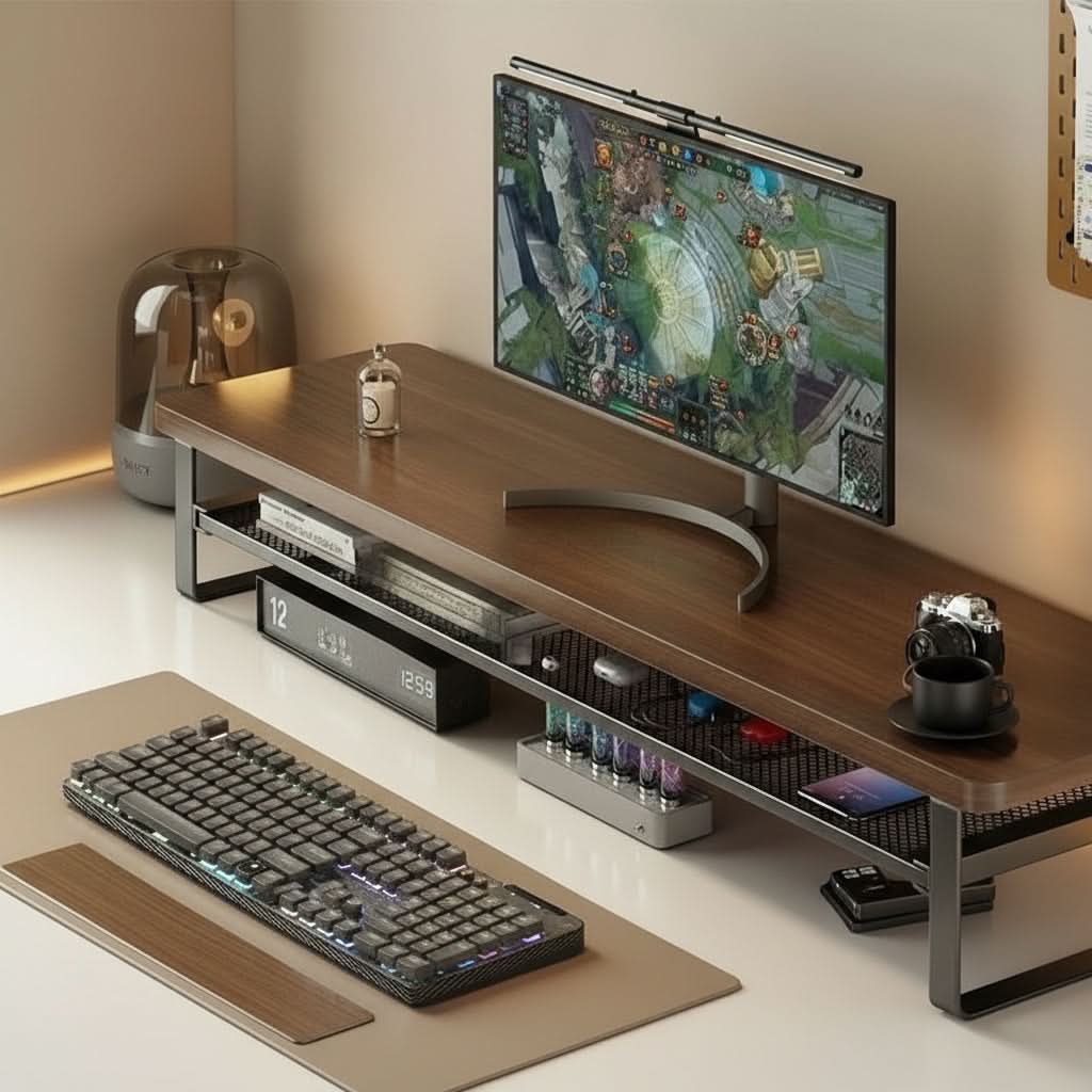 Monitor Stand Two-Tier Ergonomic Pull-Out Drawer