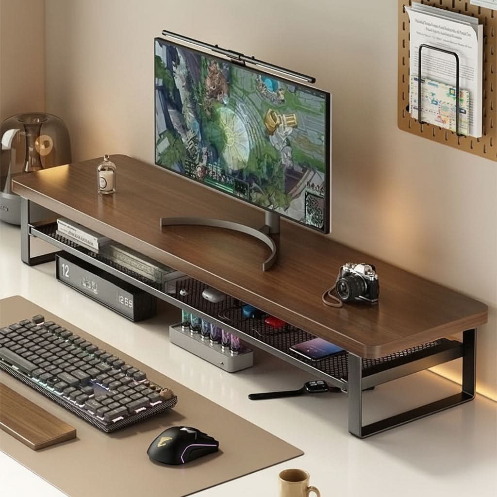 Monitor Stand Two-Tier Ergonomic Pull-Out Drawer