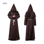 Monk Costume Hooded Long Robe With Rope Belt Breathable Fabric
