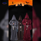 Monk Costume Hooded Long Robe With Rope Belt Breathable Fabric