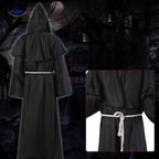 Monk Costume Hooded Long Robe With Rope Belt Breathable Fabric