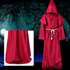 Monk Costume Hooded Long Robe With Rope Belt Breathable Fabric
