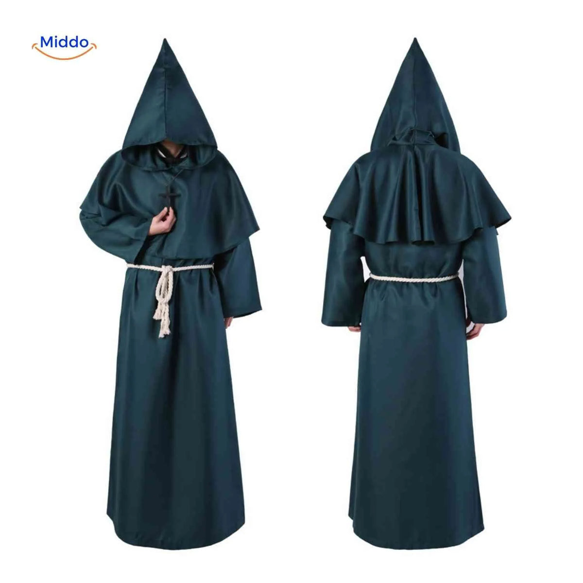 Monk Costume Hooded Long Robe With Rope Belt Breathable Fabric