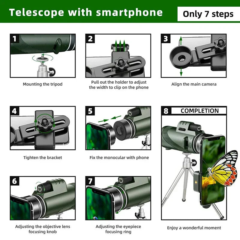 Monocular 80x Magnification BAK4 Prism Waterproof