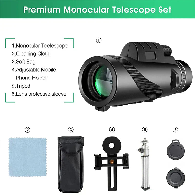Monocular 80x Magnification BAK4 Prism Waterproof